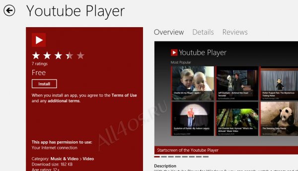 Просмотр роликов Youtube в Metro-интерфейсе Windows 8