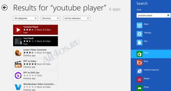 Просмотр роликов Youtube в Metro-интерфейсе Windows 8