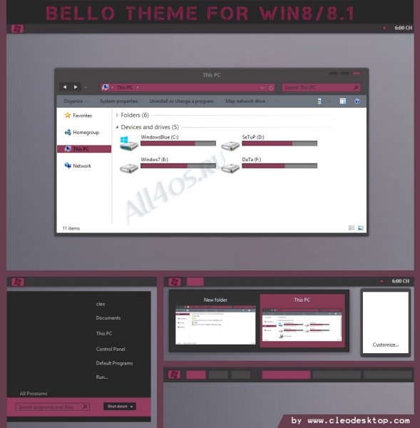 Bello - тёмная тема с красными вставками для Windows 8 и 8.1