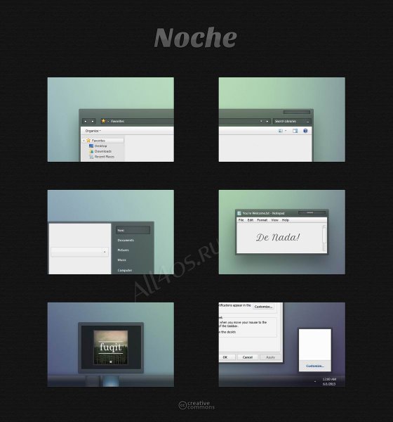 Noche 2 – красивая тёмная тема для Windows 7