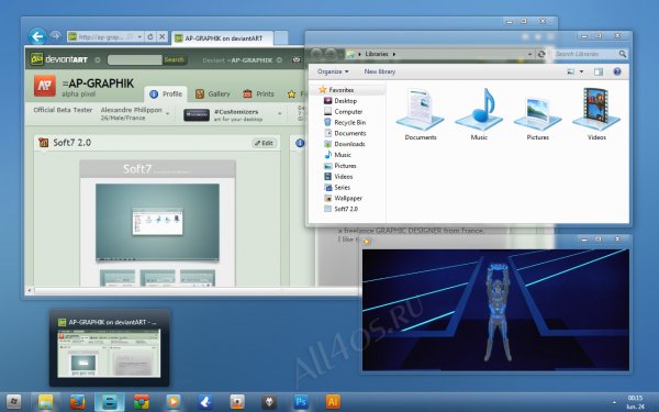 Soft7 1.8 – прозрачная синяя тема для Windows 7