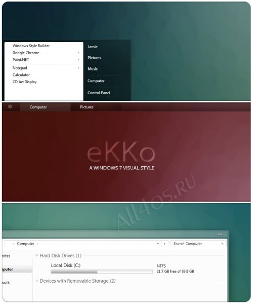 eKKo – легкая прозрачная тема для Windows 7