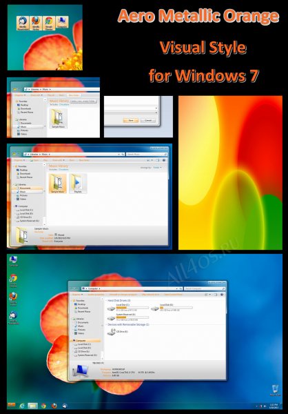 Aero Metallic Orange - прозрачная тема с яркими вставками для Windows 7