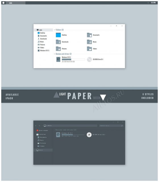 Paper — легкий визуальный стиль в черно-белых тонах для Windows 10