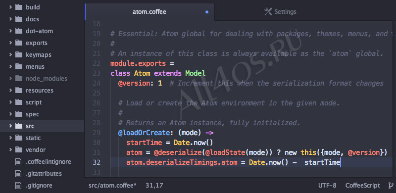 Atom – бесплатный редактор кода с подсветкой синтаксиса