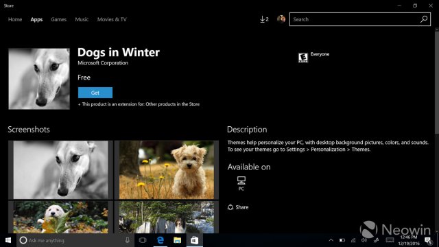 Первые темы для Windows 10 доступны в магазине Windows Store для инсайдеров