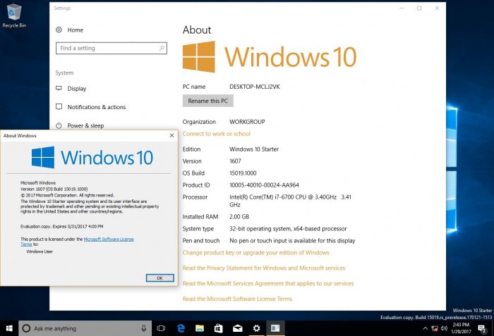 Первые скриншоты облачной Windows 10 Cloud и Starter
