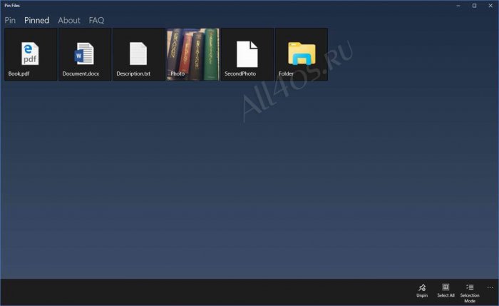 Pin Files – добавление плиток папок и файлов в меню Пуск Windows 10