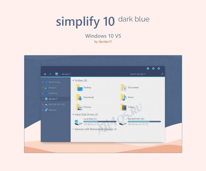 Simplify 10 Dark Blue – симпатичная тема с синими оттенками для Windows 10